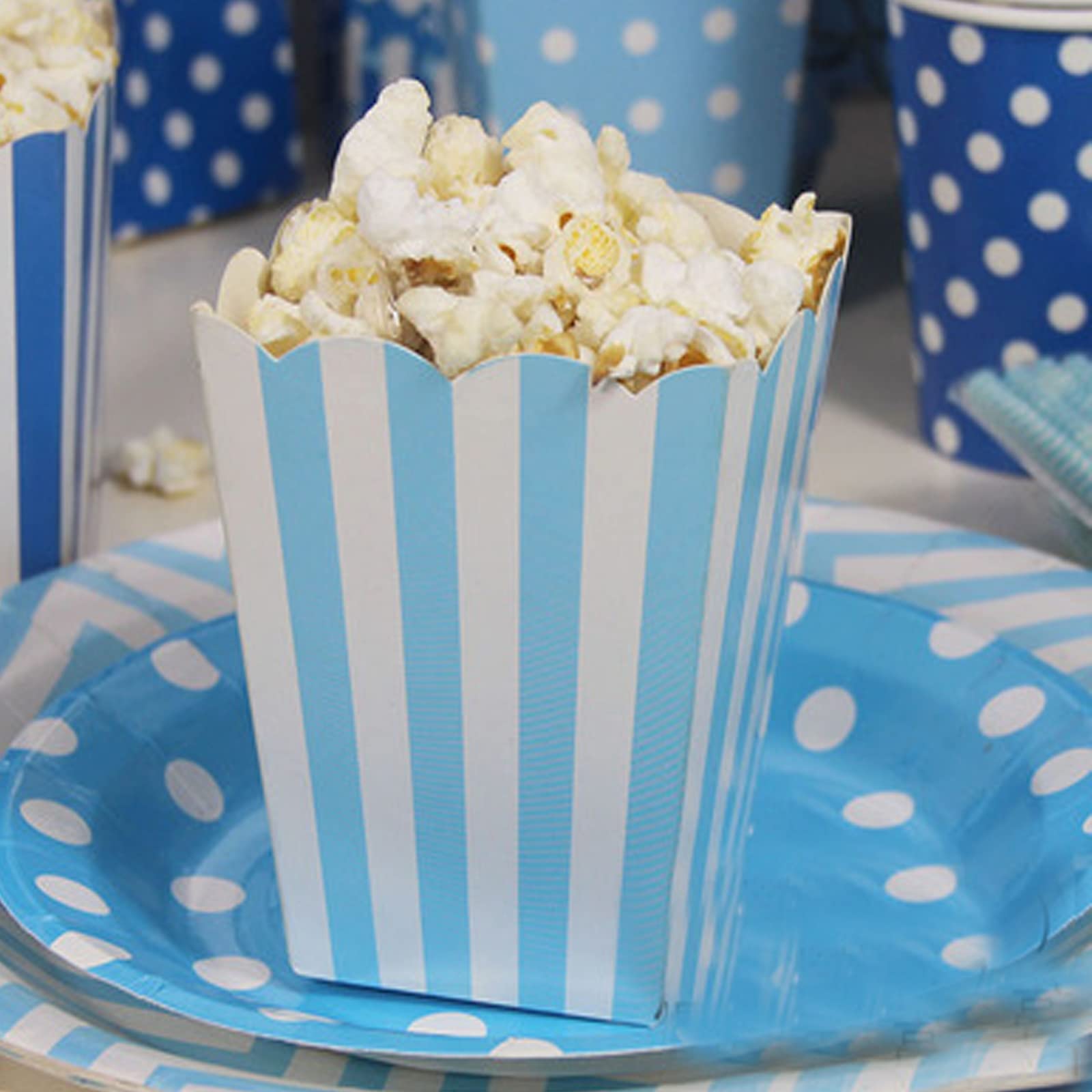 Binaryabc Popcorn Boxes,Stripe Pattern Decorative Dinnerware For Party,12 X 7Cm,24Pcs (Blue)
