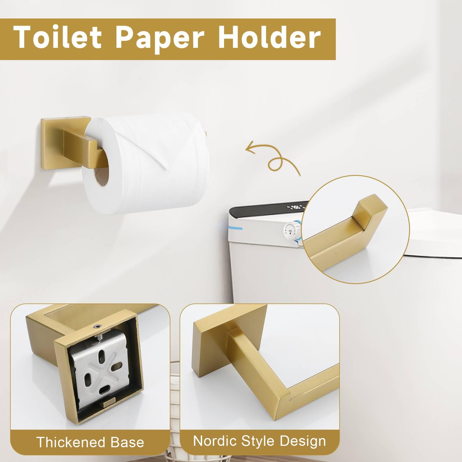 Tnoms Brushed Gold 10 Pieces Bathroom Hardware Accessories Set Towel Bar Set Towel Holder&Racks Set For Bathroom,Sus304 Stainles