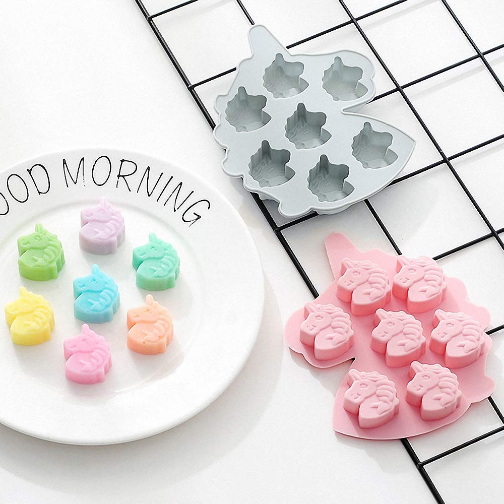 Moldfun 2-Pack Unicorn Head Silicone Molds Set For Making Small Soap Chocolate Candy Gummy Baking Cake Jello Jelly Wax Crayon Me