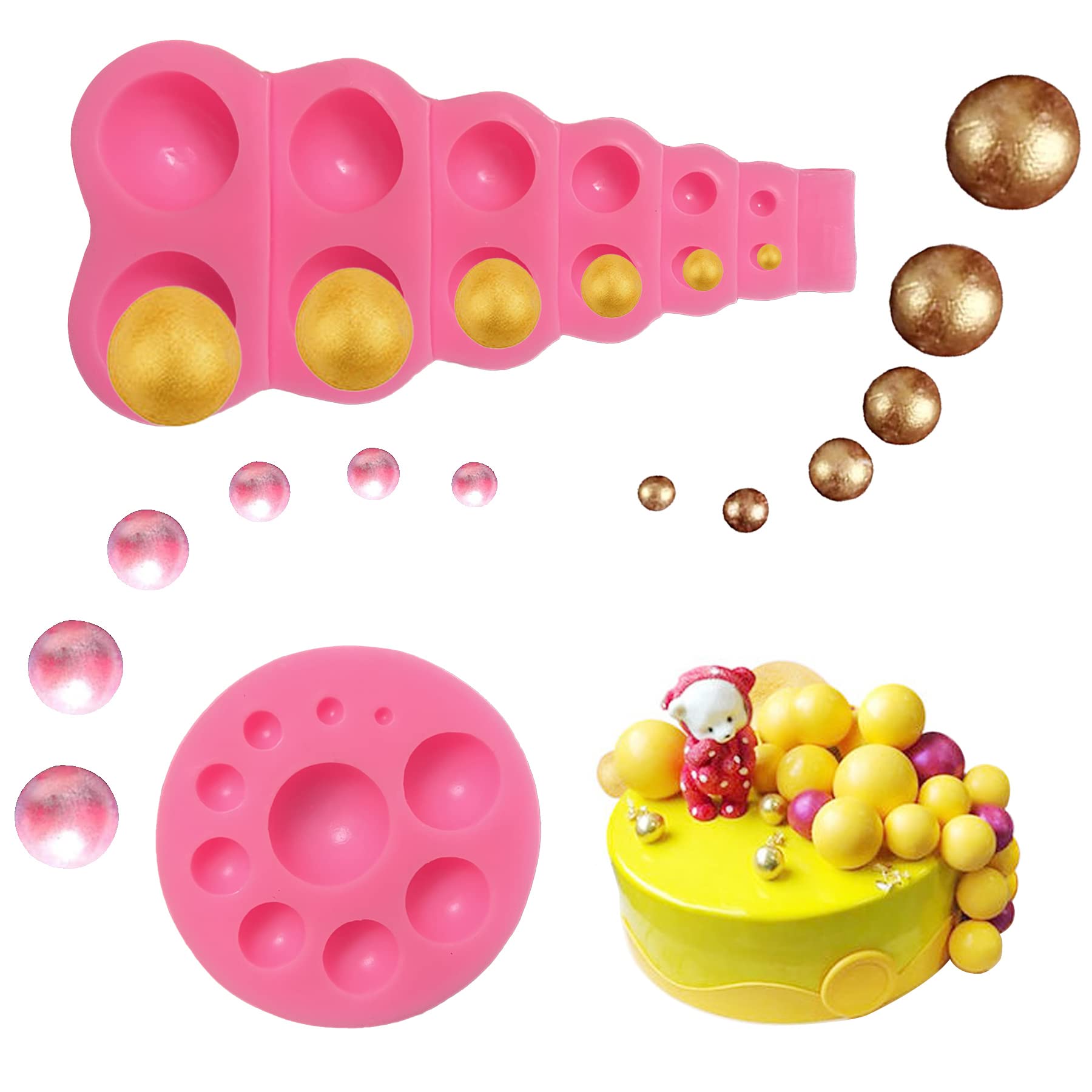 Woohome 3D Pearl Fondant Mold 3D Half Round Pearl Fondant Silicone Molds Semi Sphere 3D Chocolate Molds For Chocolate, Fondant C