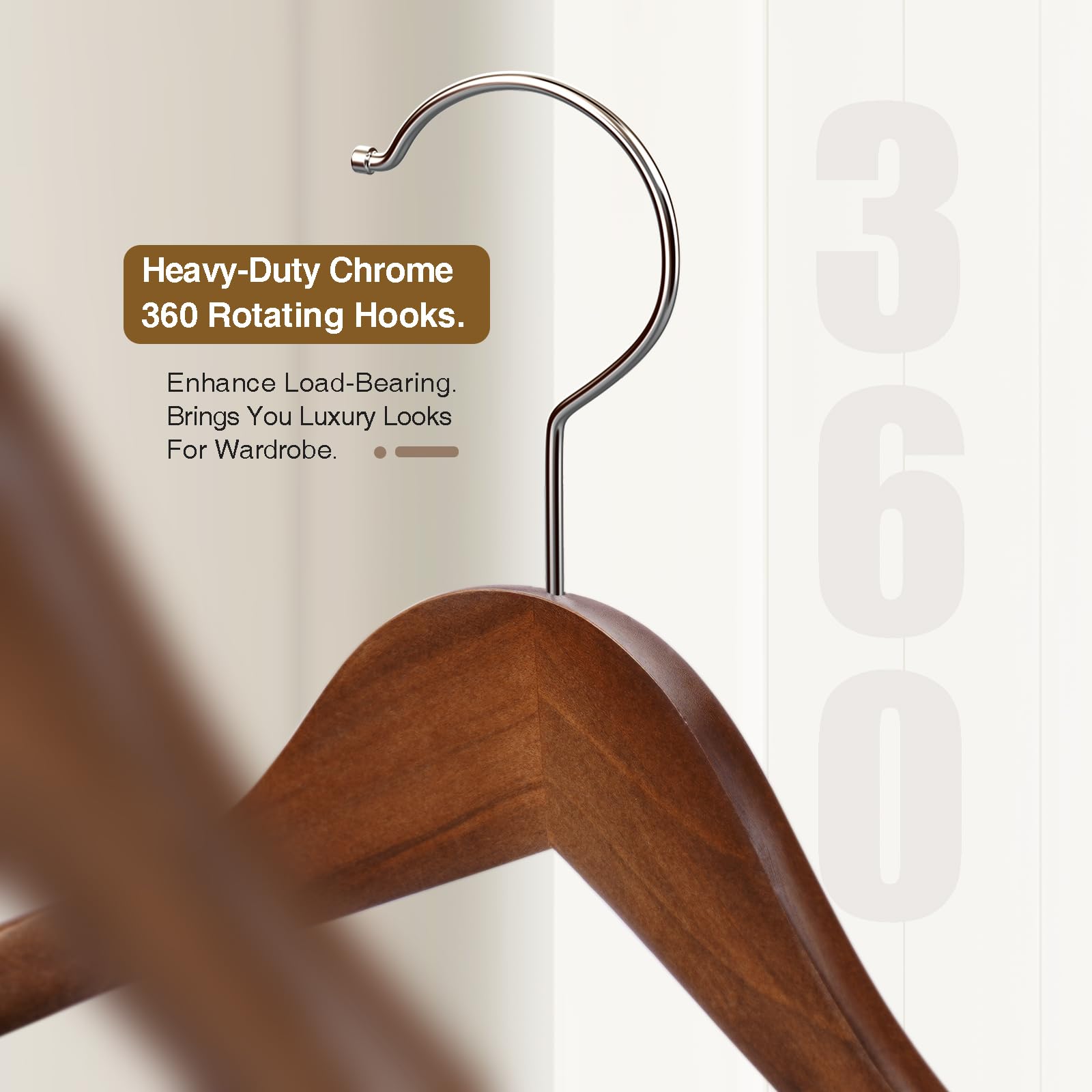 Ulimart Wooden Hangers 6 Pack,Wide Shoulder Suit Hangers,Solid Wood Coat Hangers With Heavy Duty Retotating Hooks & Non Slip Pan