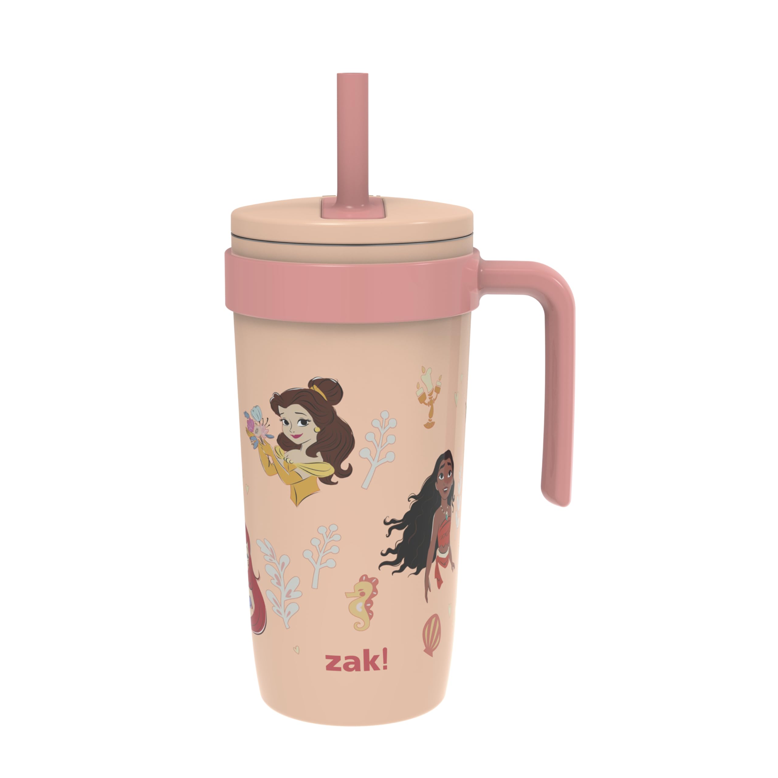 Zak Designs Disney Princess Fairway Travel Tumbler for Home or On the Go, 18oz Stainless Steel with Vacuum Insulation, Spillproo