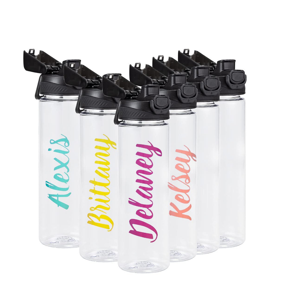 6 Pack Clear Water Bottles Bulk, 24 Oz Reusable Water Bottle With Chug Lid & Handle, Wide Mouth & Leak Proof, Lightweight For Sp