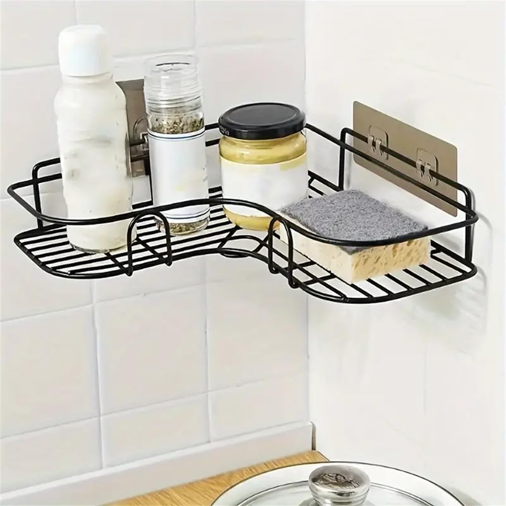 V2H Metal Bathroom Organiser Without Drill Bathroom Corner Shelf Adhesive Stand For Corner Rack For BathRoom, Shampoo Holder Mu