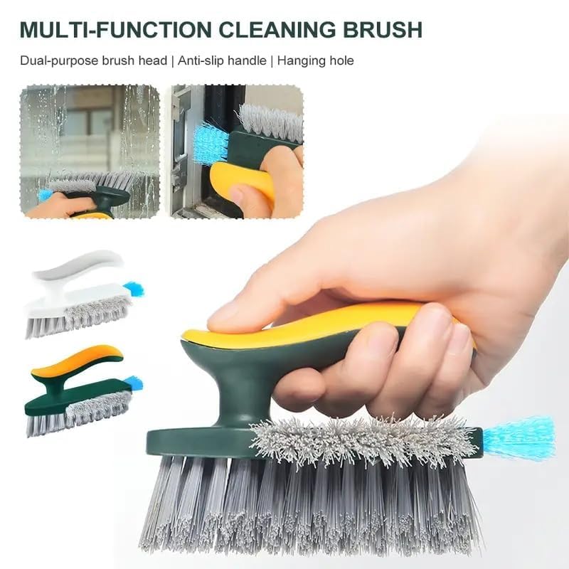 UCRAVO 1pc Scrub Brushes with Squeegee, Bathroom Cleaning Brushes, V-Shape Stiff Bristles Hand Scrubbing Brush for Cleaning, Sma