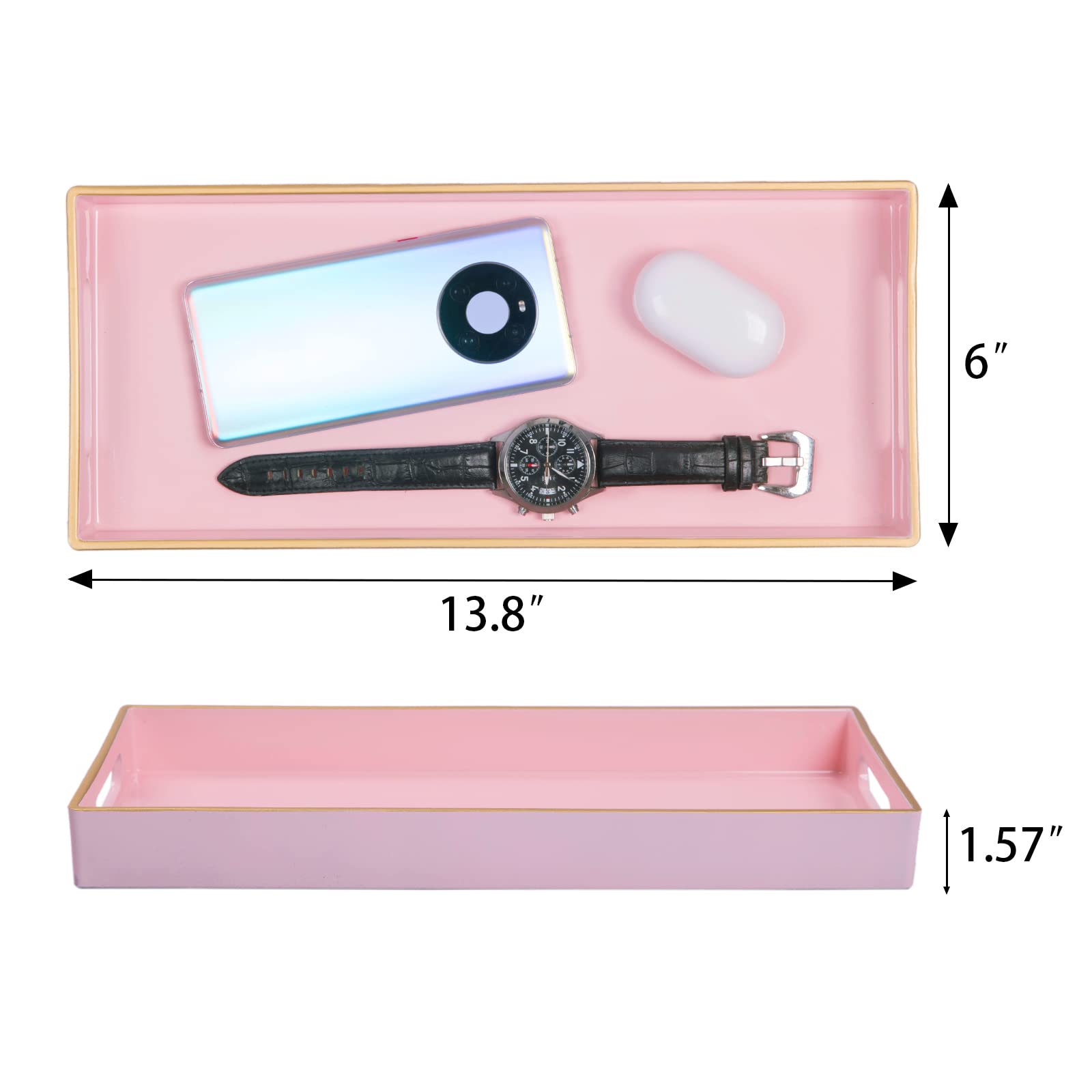 Maoname Pink Vanity Tray, Bathroom Counter Tray, Decorative Tray With Handles, Storage Dresser Tray Organizer For Perfume, Jewel