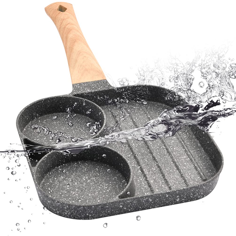 Justup Nonstick Egg Frying Pan, 3-In-1 Nonstick Pan Divided Grill Frying Pan, Heat Resistant Handle 3 Section Skillet Mini Panca