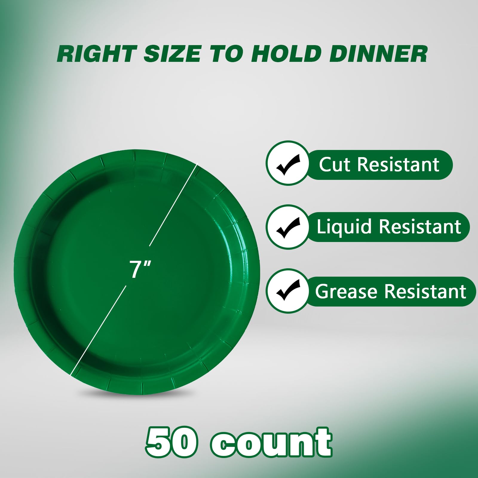 Tyzarglef Disposable Paper Plates Festive Green, 50 Count 7    Dessert Cake Plates Bulk For Party Supplies, Colored And Sturdy P
