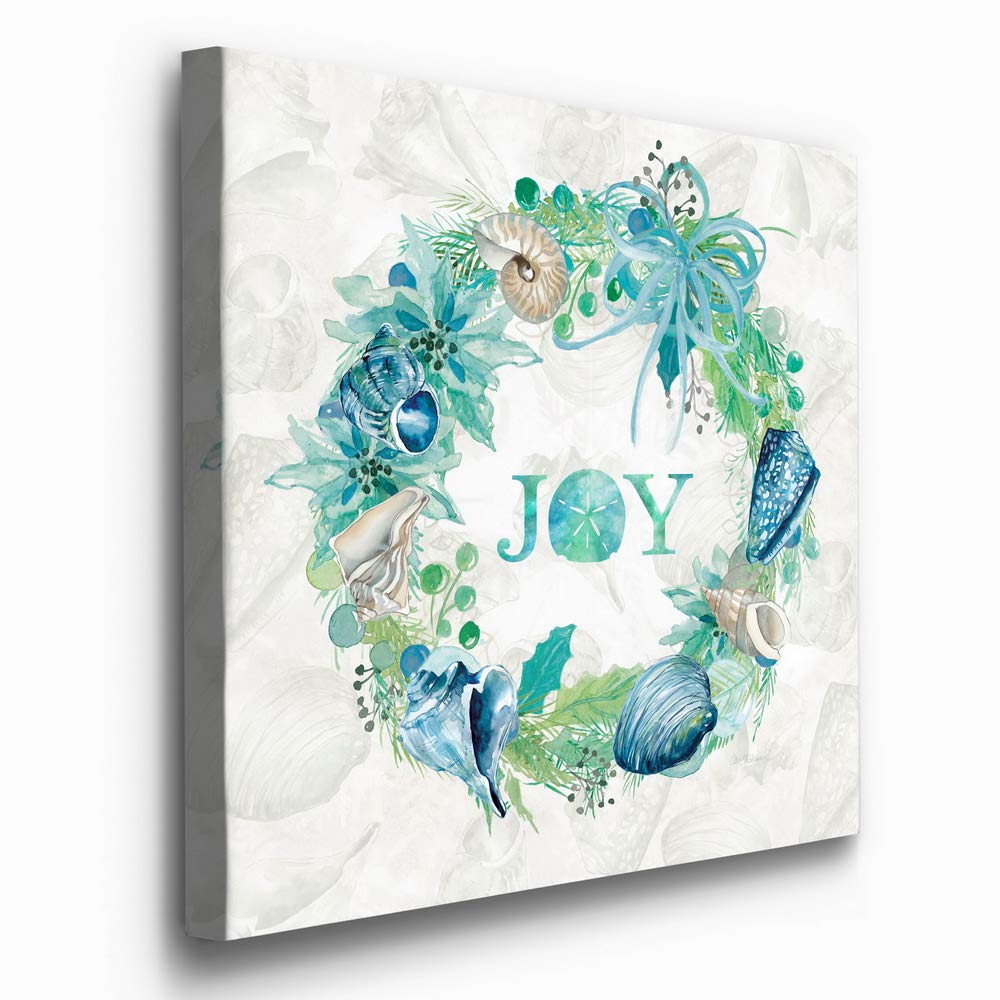 Renditions Gallery Joy Seashell Wreath Wall Art, Blue & Green Winter Artwork, Ocean & Beach Themed Christmas, Premium Gallery Wr