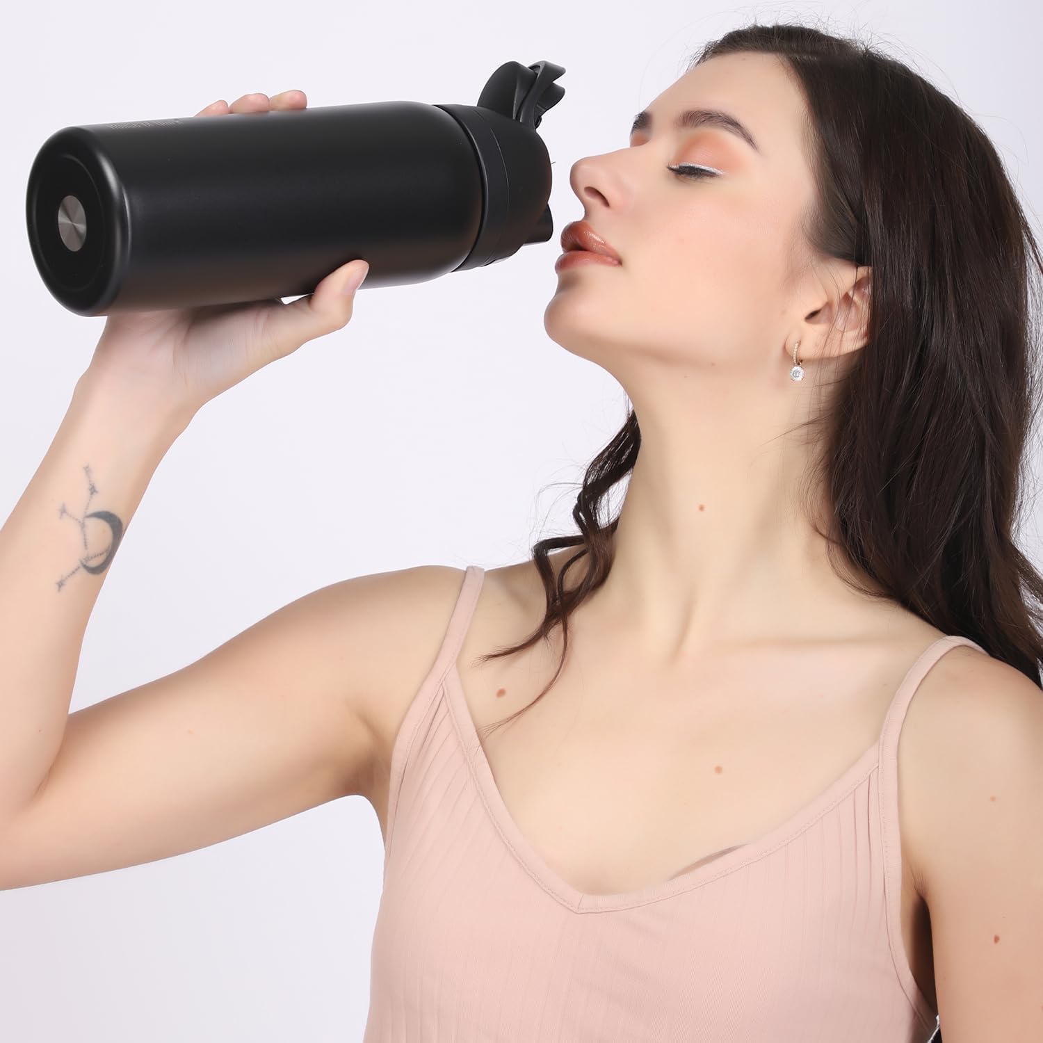 Stainless Steel Water Bottle 32 Oz With Flip Lid And Carry Loop (Black, 960 Ml)