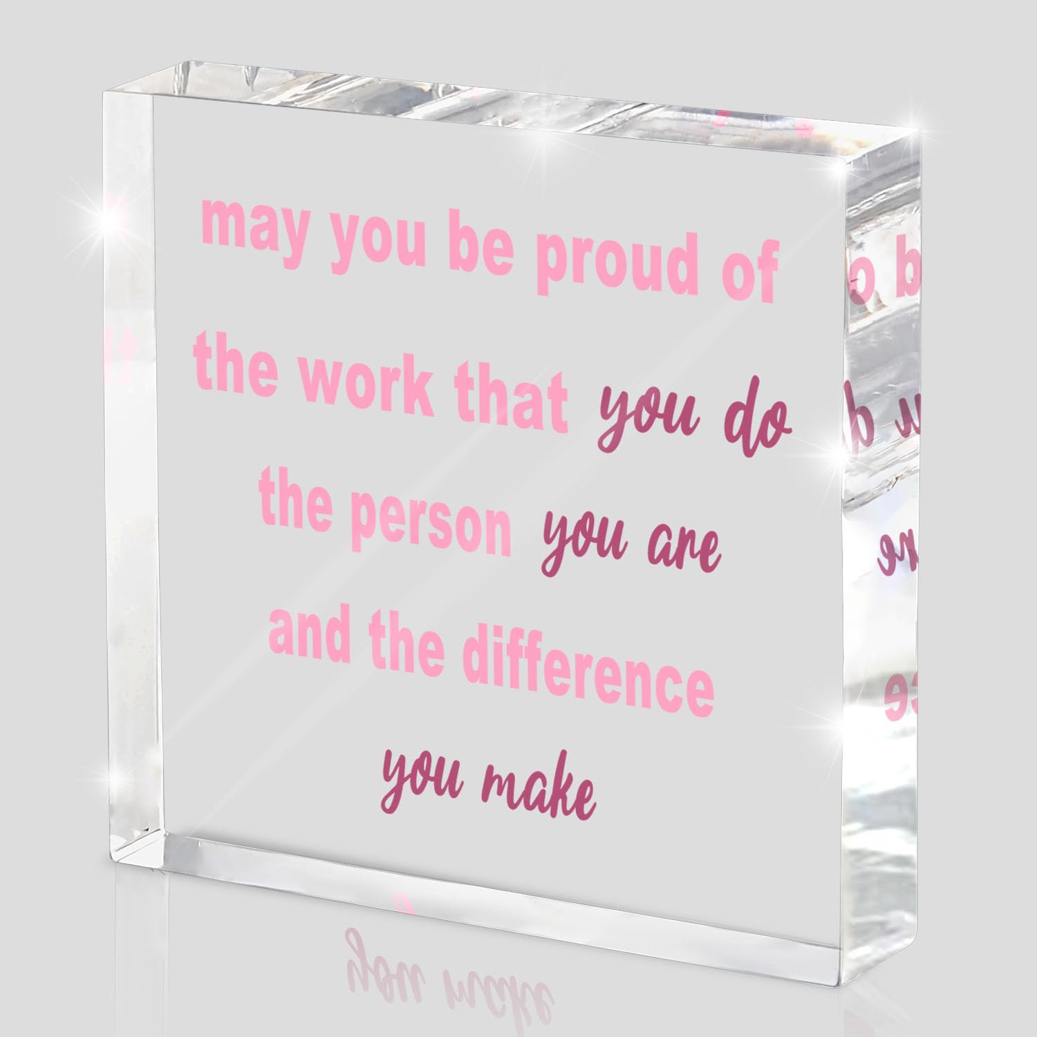 Appreciation Gifts for Women Coworkers - 4 Inch Pink Acrylic Desk Decor with Inspirational Quote - Thank You Farewell Goodbye Gi