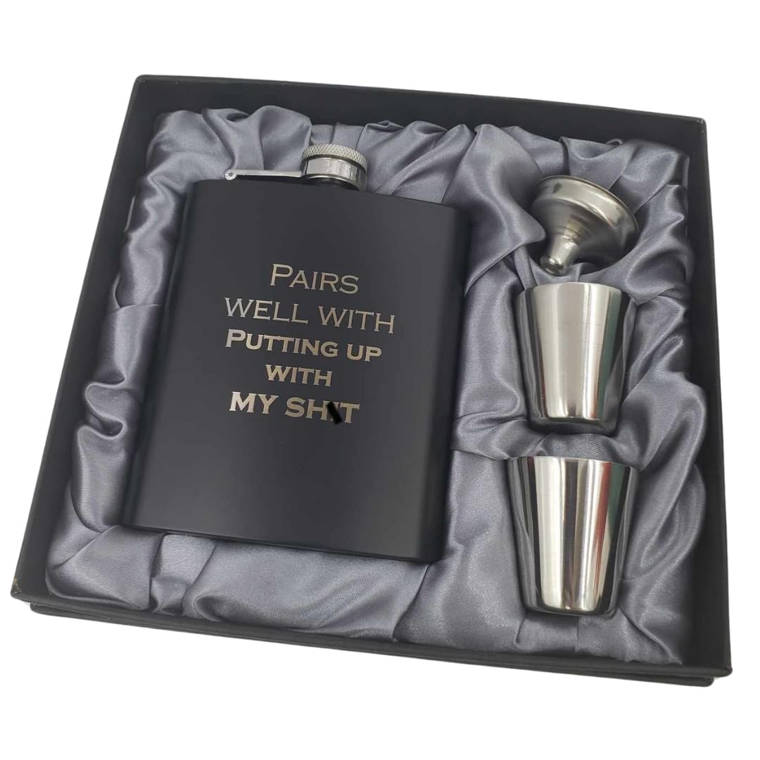 Pairs Well Flask, Funny Gifts for Dad, Im Sorry Gifts for Men, Funny Husband Gift from Wife, Gag Gift for Boyfriend (S)