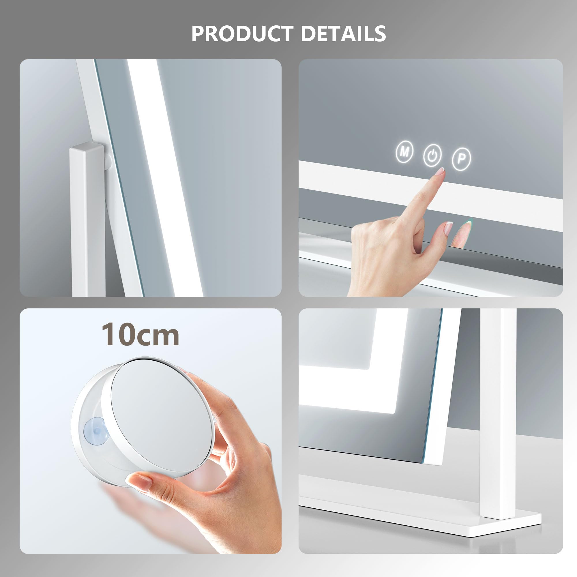 Gvnkvn Lighted Makeup Mirror - 17.3"x13", 5X Magnification, 3 Color Modes, Smart Touch Control, White, Gift Box
