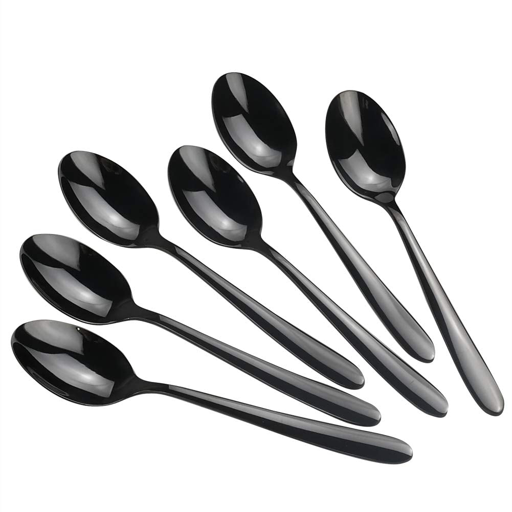 Vababa 16-Piece Stainless Steel Dessert Spoons, 6.6 Inches, Black
