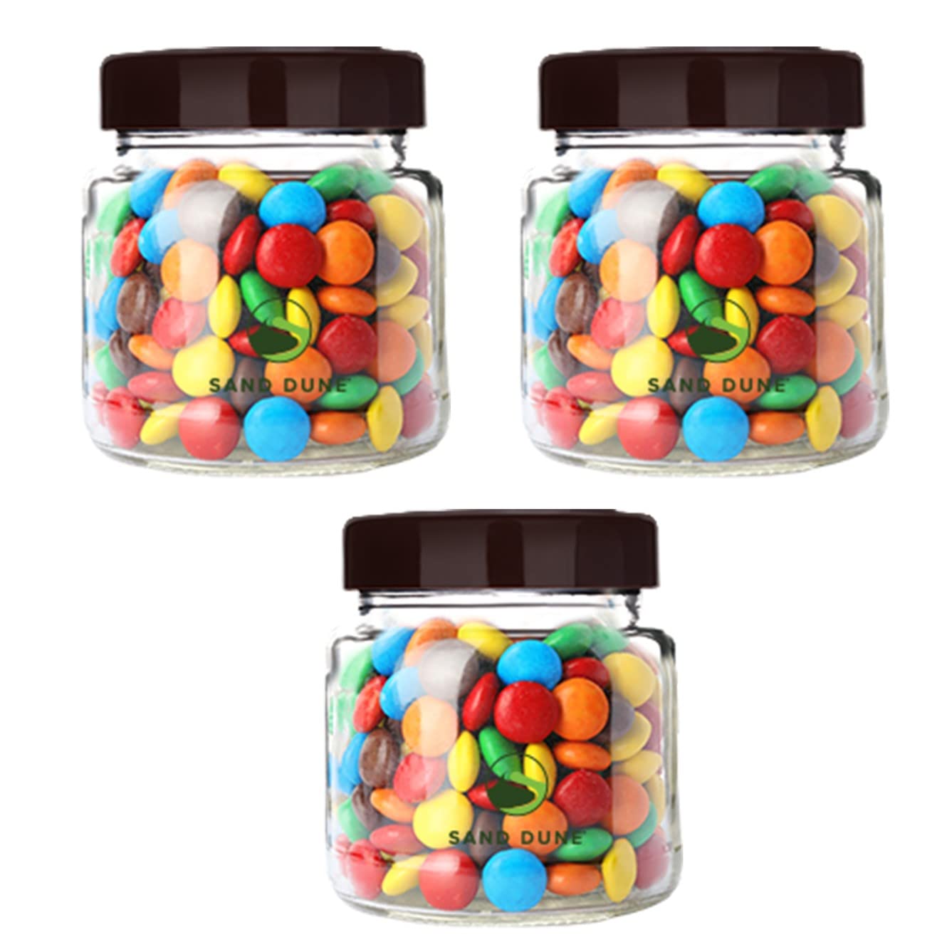 Sand Dune Set Of 3, 500 Ml Each Storage Glass Jar Brown Cap, Transparent | Bpa Free | Storage Jar Containers For Kitchen Pantry 