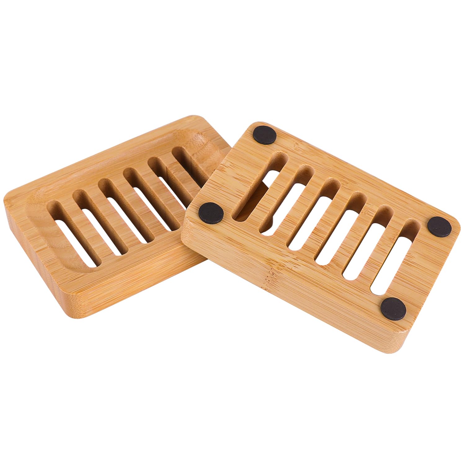 Bonumvita Bamboo Soap Dish Self-Draining Soap Bar Holder Non-Slip Soap Saver For Bar Soap Wooden Soap Trays Used In Bathroom Kit