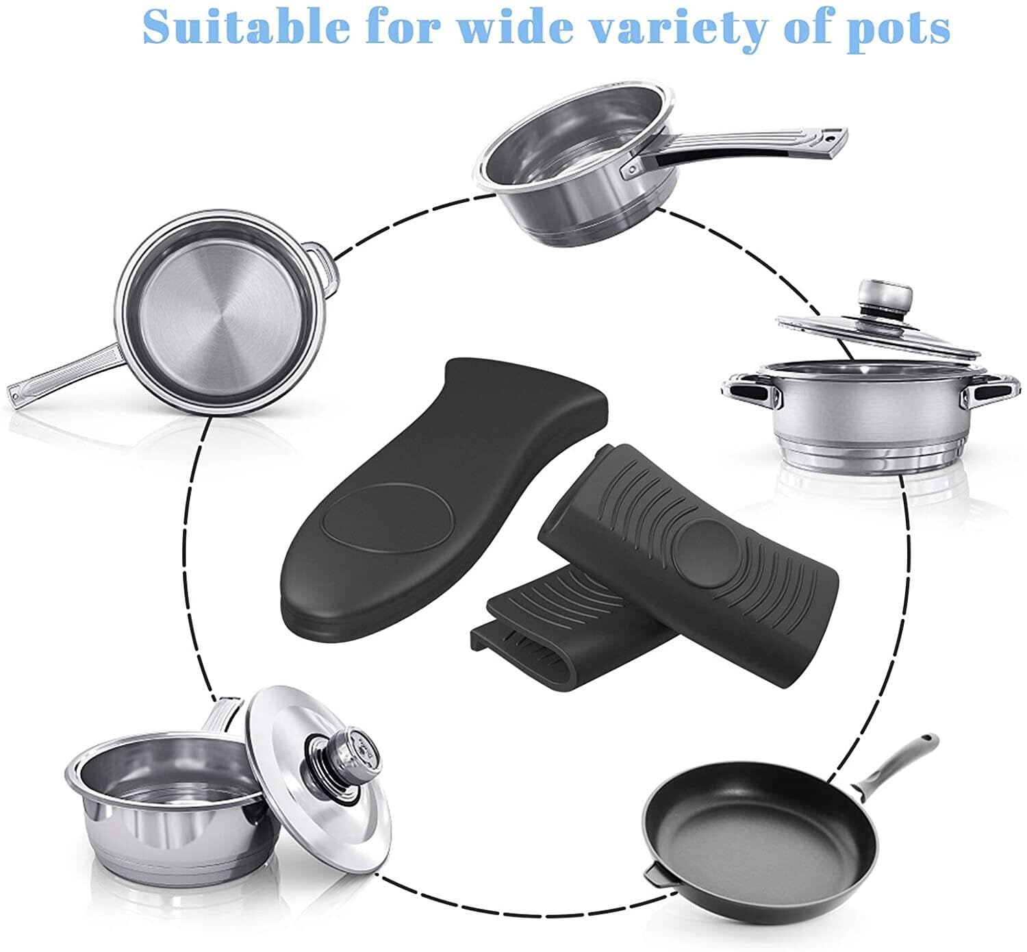 4 Pack Silicone Hot Skillet Handle Holder And Pot Holders Cover Sleeve, Heat Resistant Cast Iron Potholder Protectors Grip, Anti