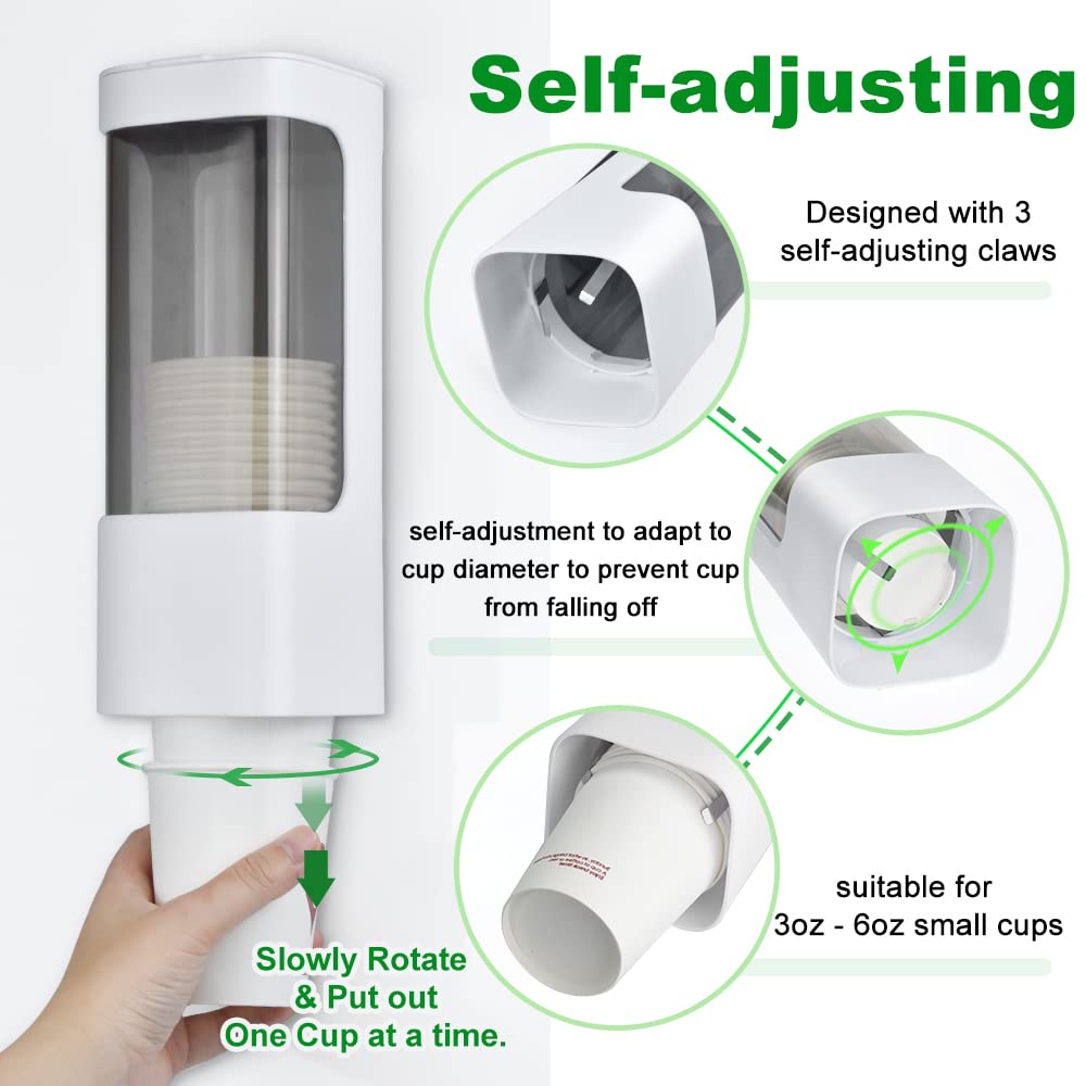 Cup Dispenser Wall Mounted Bathroom Cup Holder, 3Oz-5Oz Disposable Paper Cup Plastic Cup Dispenser, Water Cooler Dispenser Cup H