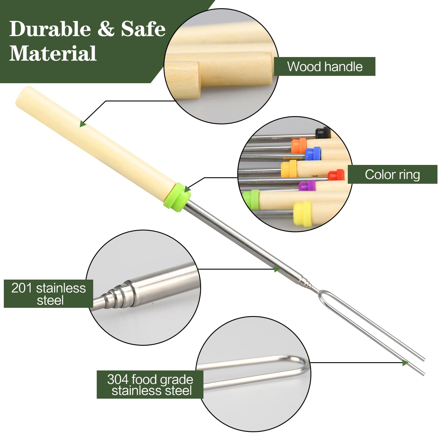 24 Pack Marshmallow Roasting Sticks Set, Extendable 32In Long Metal Barbecue Skewers With Wooden Handle, For Marshmallow, Hot Do