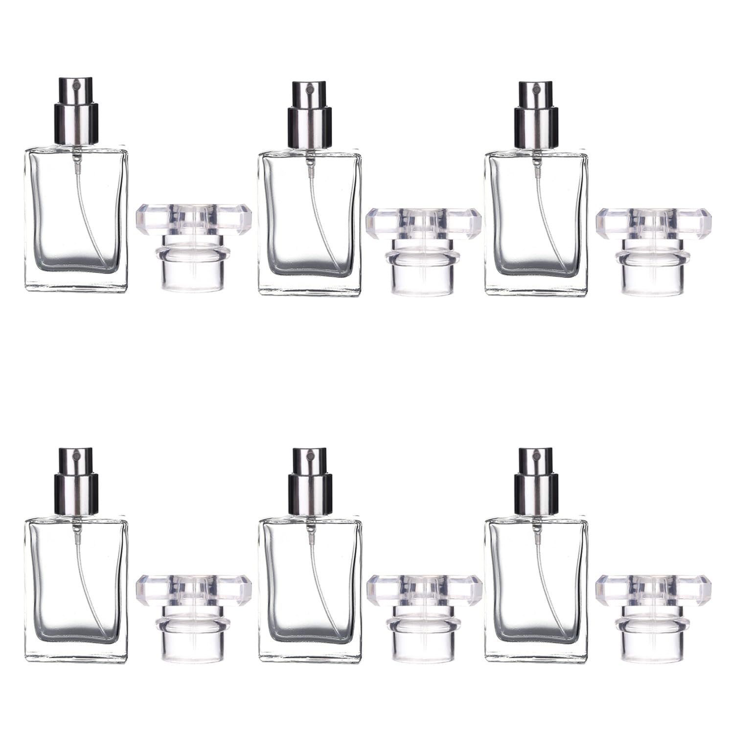 6 Pack 30Ml / 1 Oz Transparent Refillable Perfume Bottle, Portable Square Empty Glass Perfume Atomizer Bottle Spray Applicator W