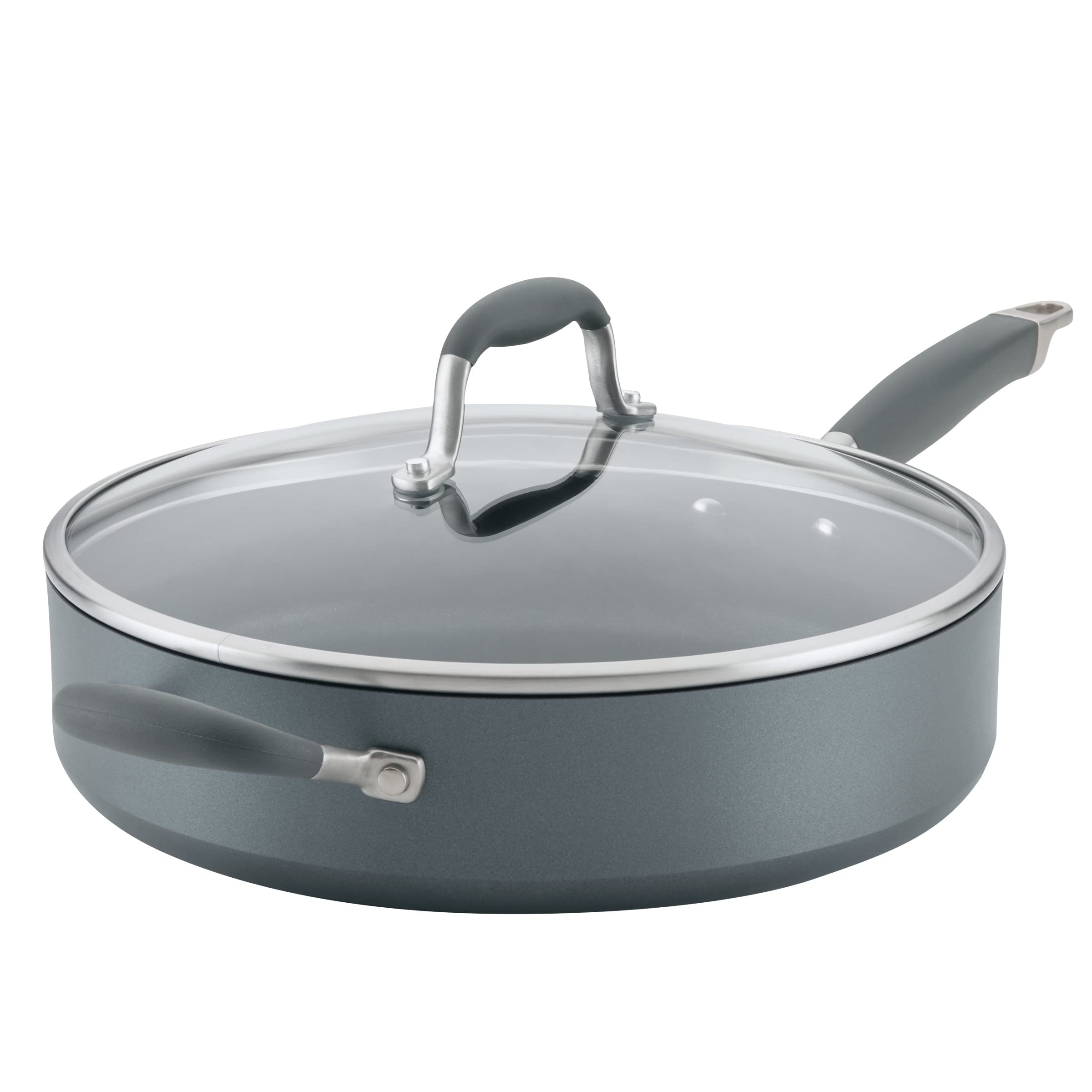 Anolon Advanced Home Hard Anodized Nonstick Saut   Pan with Helper Handle and Lid, 5 Quart - Moonstone