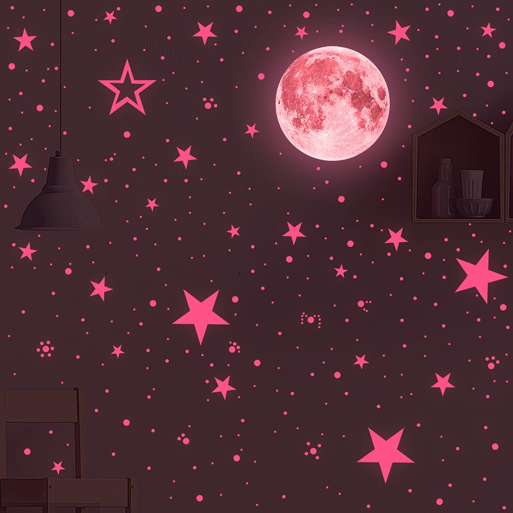 Glow In The Dark Stars And Moon Stickers For Ceiling, Luminous Wall Decals Decor For Bedroom Living Room, 407 Dots + 27 Stars +