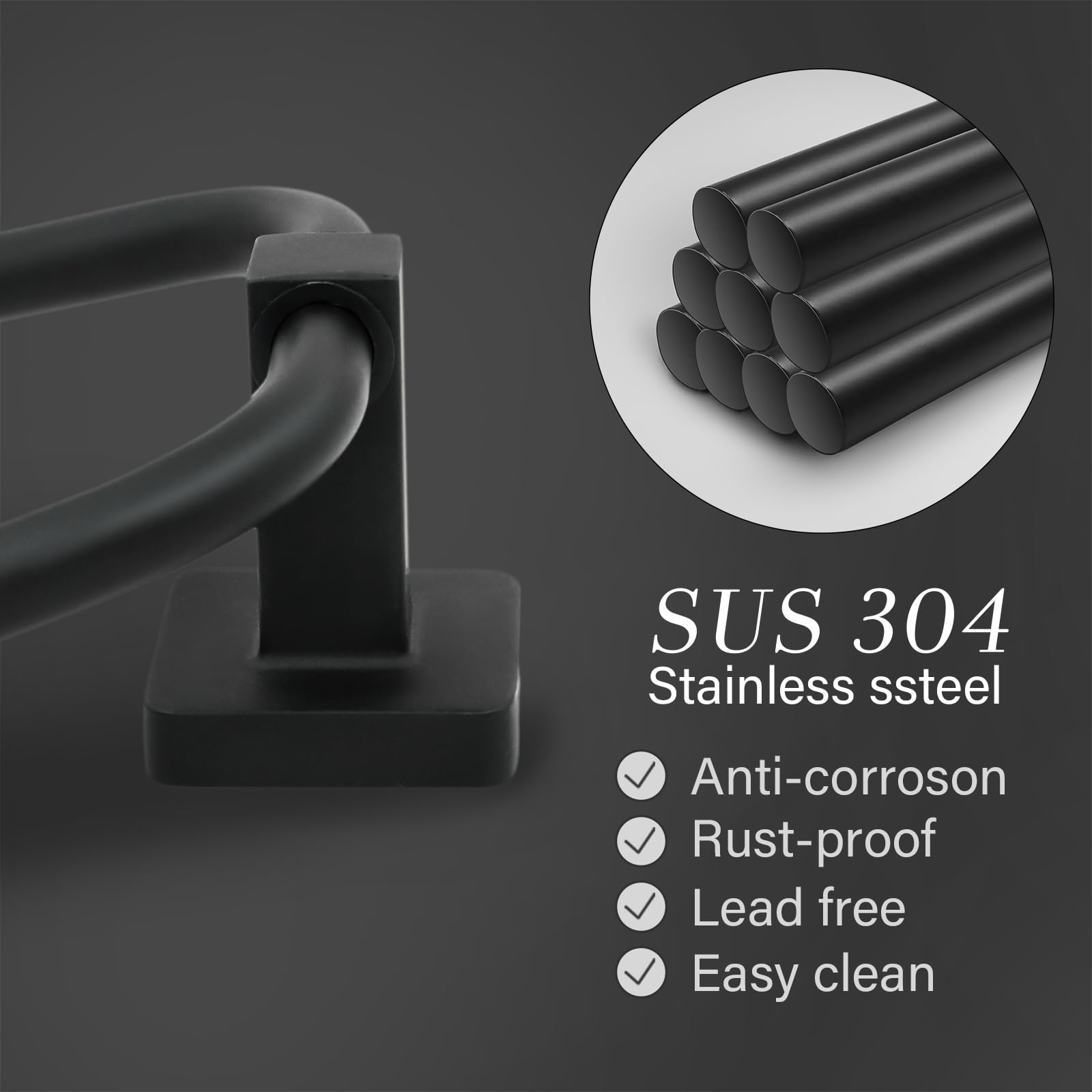 Towel Holder For Bathroom Wall Matte Black Towel Ring Stainless Steel Hand Towel Holder Heavy Duty Towel Hanger For Bath, Kitche