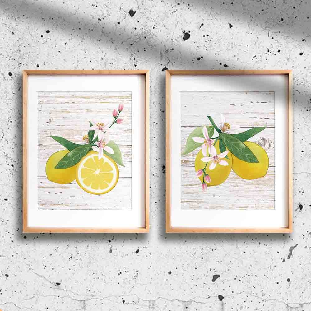 Faljiok Inspirational Lemon Wall Decor Art Prints, 4 Pcs 8   X10, Lemon Green Leaf Modern Wood Wall Decor, Green Leaf Sour Lemon