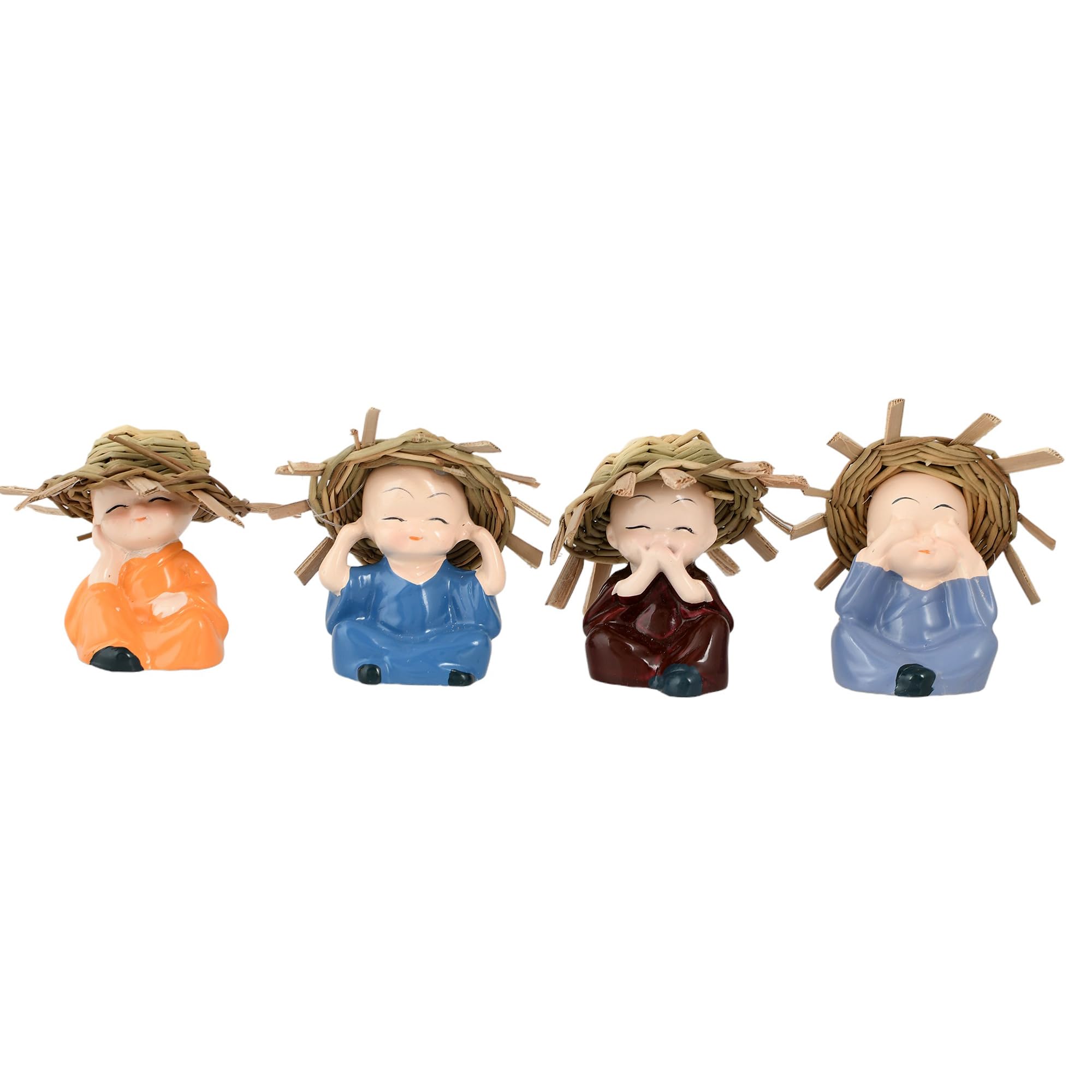 CraftVatika Baby Monk Buddha Set of 4- Monk Buddha Statue Showpiece, Diwali Decoration Items Buddha for Table Decor Living Room