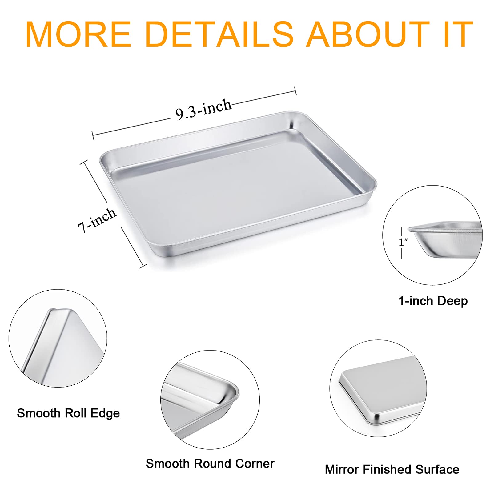Teamfar Toaster Oven Pans, 9.3 ' ' X 7 ' ' X 1 ' ' Stainless Steel Compact Toaster Oven Tray Ovenware, Healthy & Heavy Duty, Rol