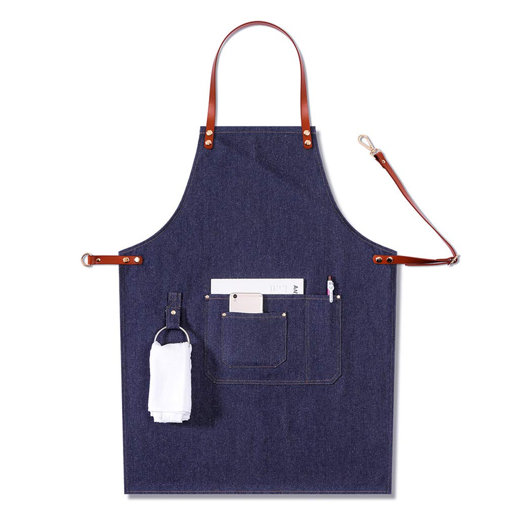 Blue Denim Chef Apron For Men Professional For Barbeque Cooking, Water Resistant With Tool Pockets, Towel Loops & Quick Release