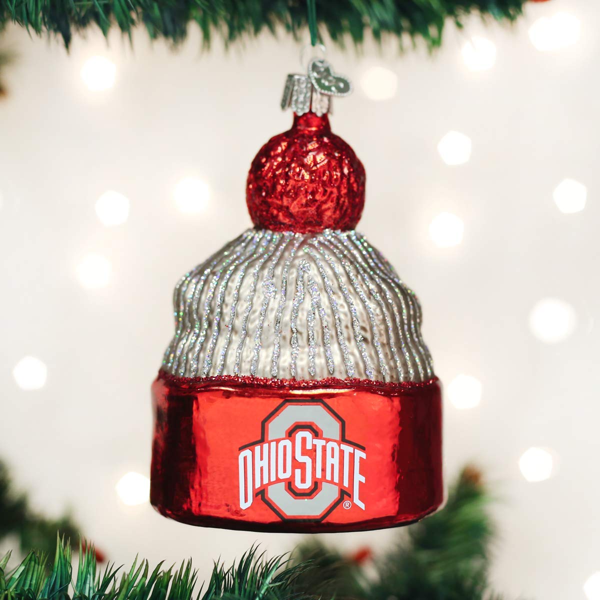 Old World Christmas Ohio State Buckeyes Beanie Glass Blown Ornament for Christmas Tree, Handcrafted Holiday Decoration, Universi