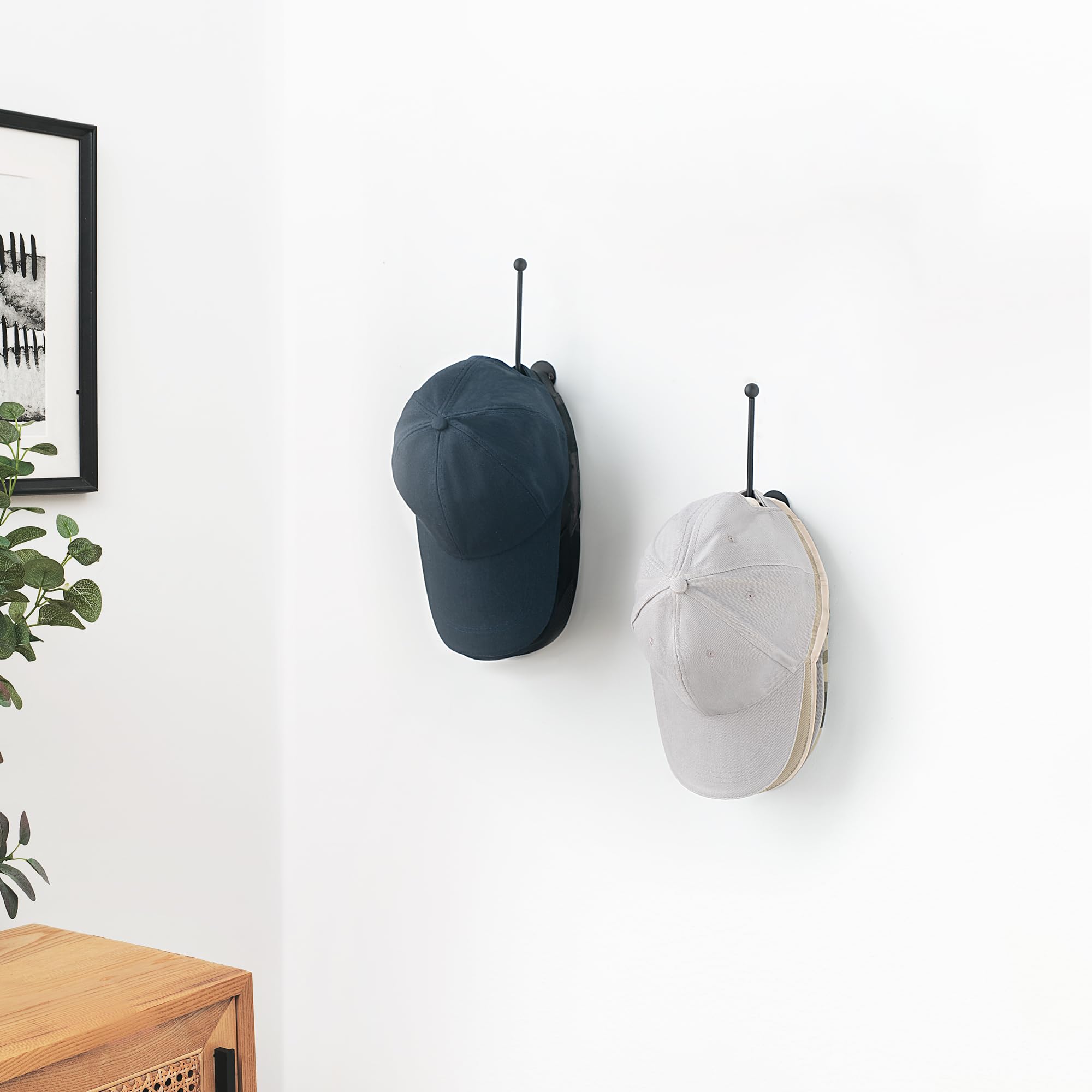 Dahey Hat Organizer For Baseball Caps, 2 Pcs Hat Rack Wall Mount 5 Inches Space Saving L Shaped Hat Holder Organizer Modern Meta