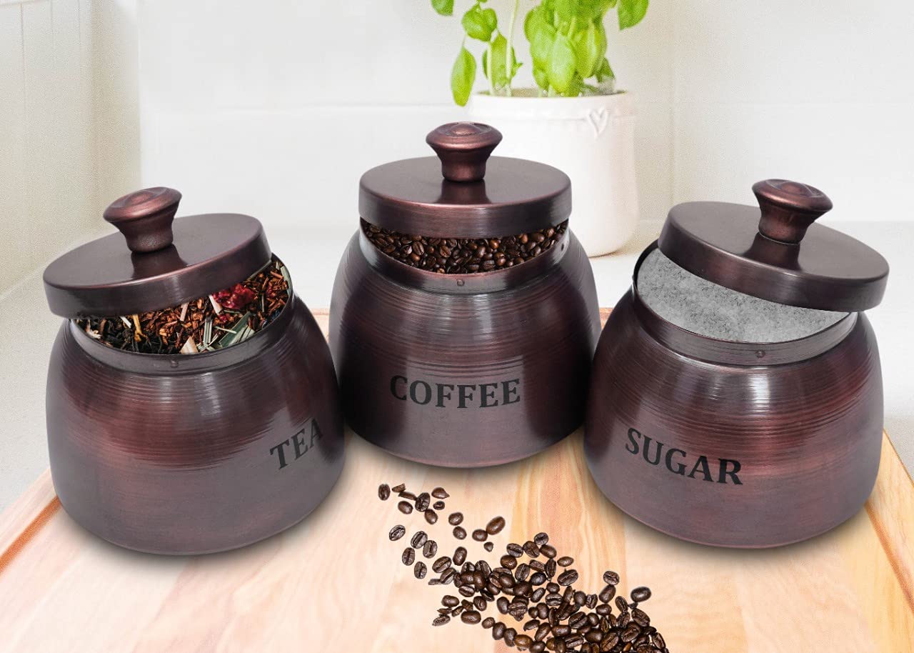 Cattle Design Coffee Sugar Tea Canister Set Of 3 - Galvanized Metal - Beautiful Fancy Elegant Decorative Food Storage Jars Perfe