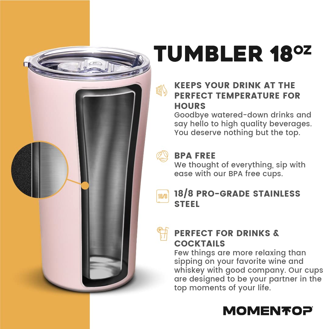 Momentop Insulated Tumblers For Drinks And Cocktails, 24 Hr Cold & 12 Hr Hot, Bpa Free, No Condensation, Pro Grade Stainless Ste