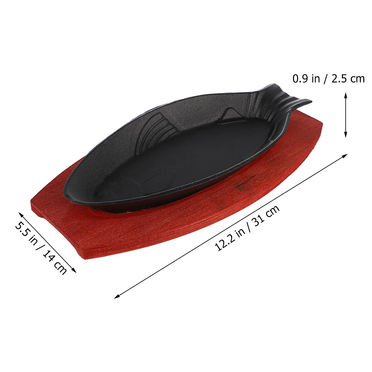 Angoily Cast Iron Fish Pan: Small Fish Frying Pan Skillet With Wooden Base For Restaurant Kitchen Grilling Meats Sizzling Plate