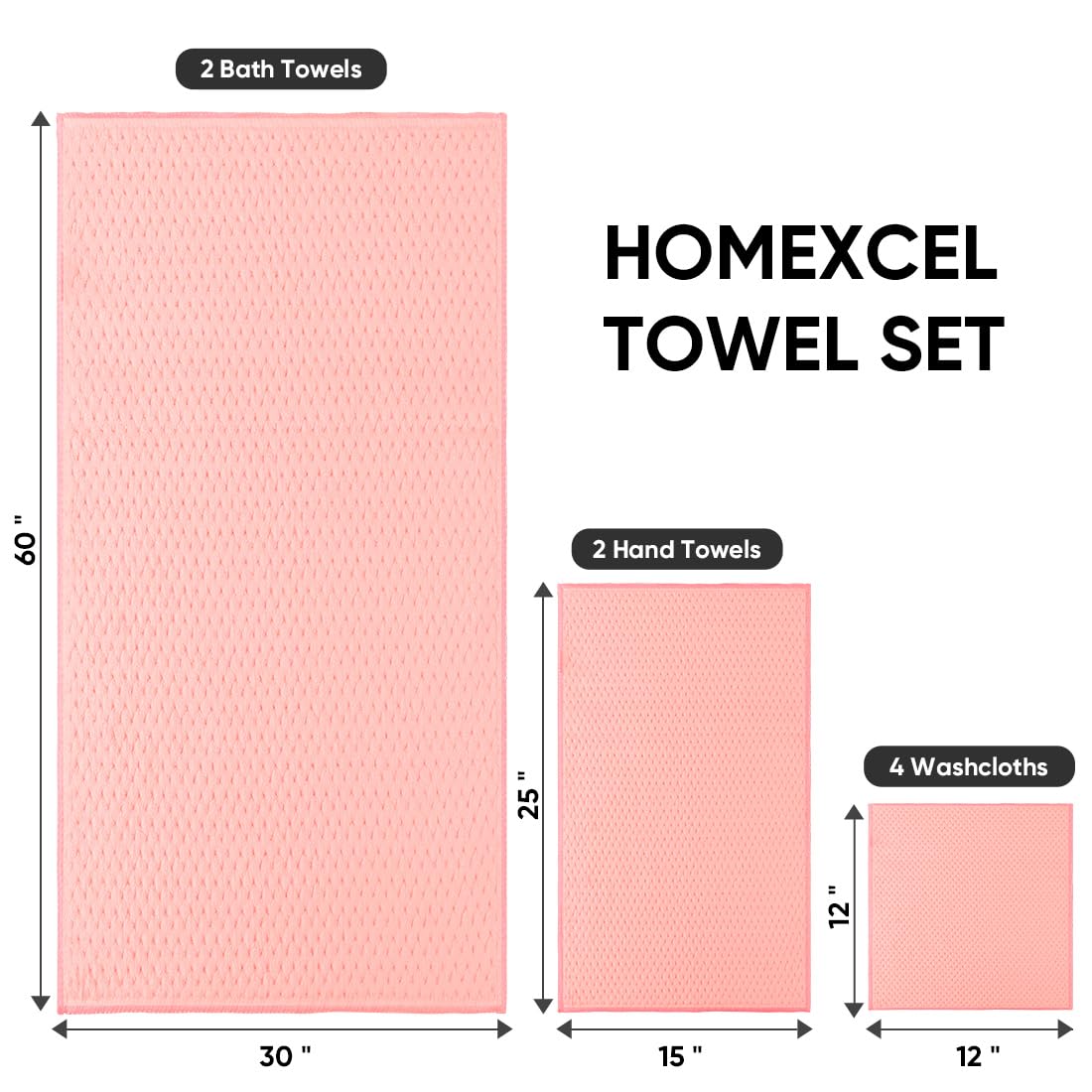 Homexcel 8 Piece Bath Towel Set, Microfiber Bathroom Towel - 2 Bath Towels, 2 Hand Towels, And 4 Wash Cloths, Super Soft, Highly