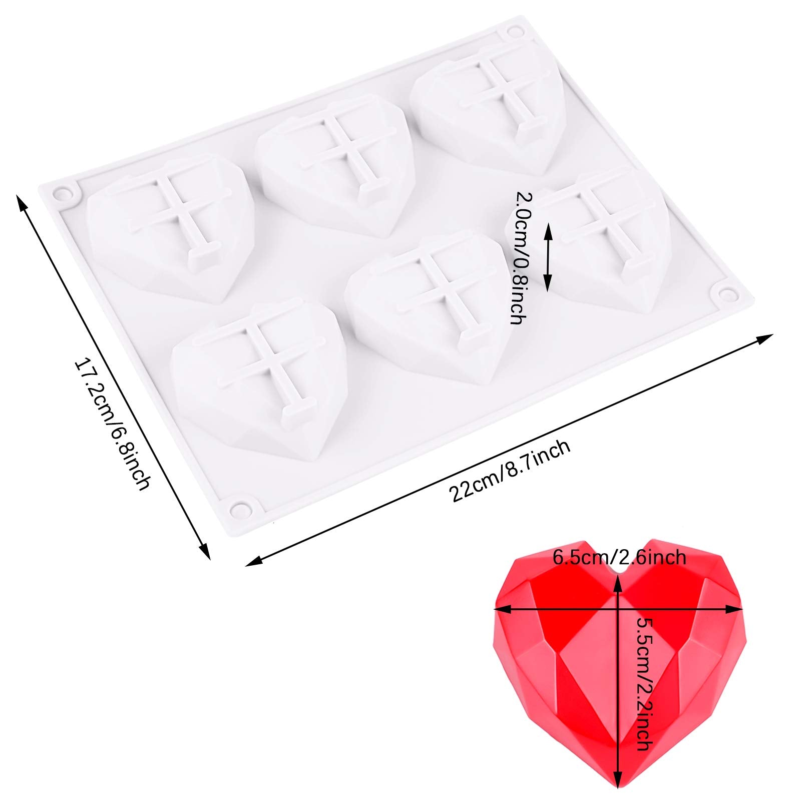 3 Pieces Diamond Heart Shaped Silicone Mold Valentine'S Day Silicone Molds Cake Fondant Baking Molds For Baking Chocolate French