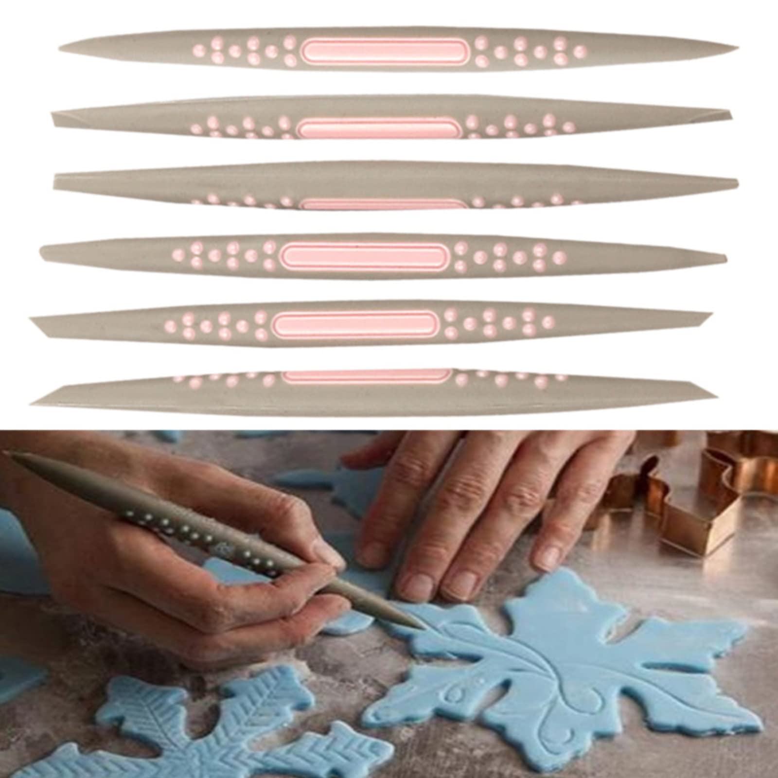 Aunmas 6Pcs Fondant Cake Decorating Tools, Plastic Fondant Carving Sculpting Pen Set, Sugar Modeling Shaper Decor Tool For Diy H