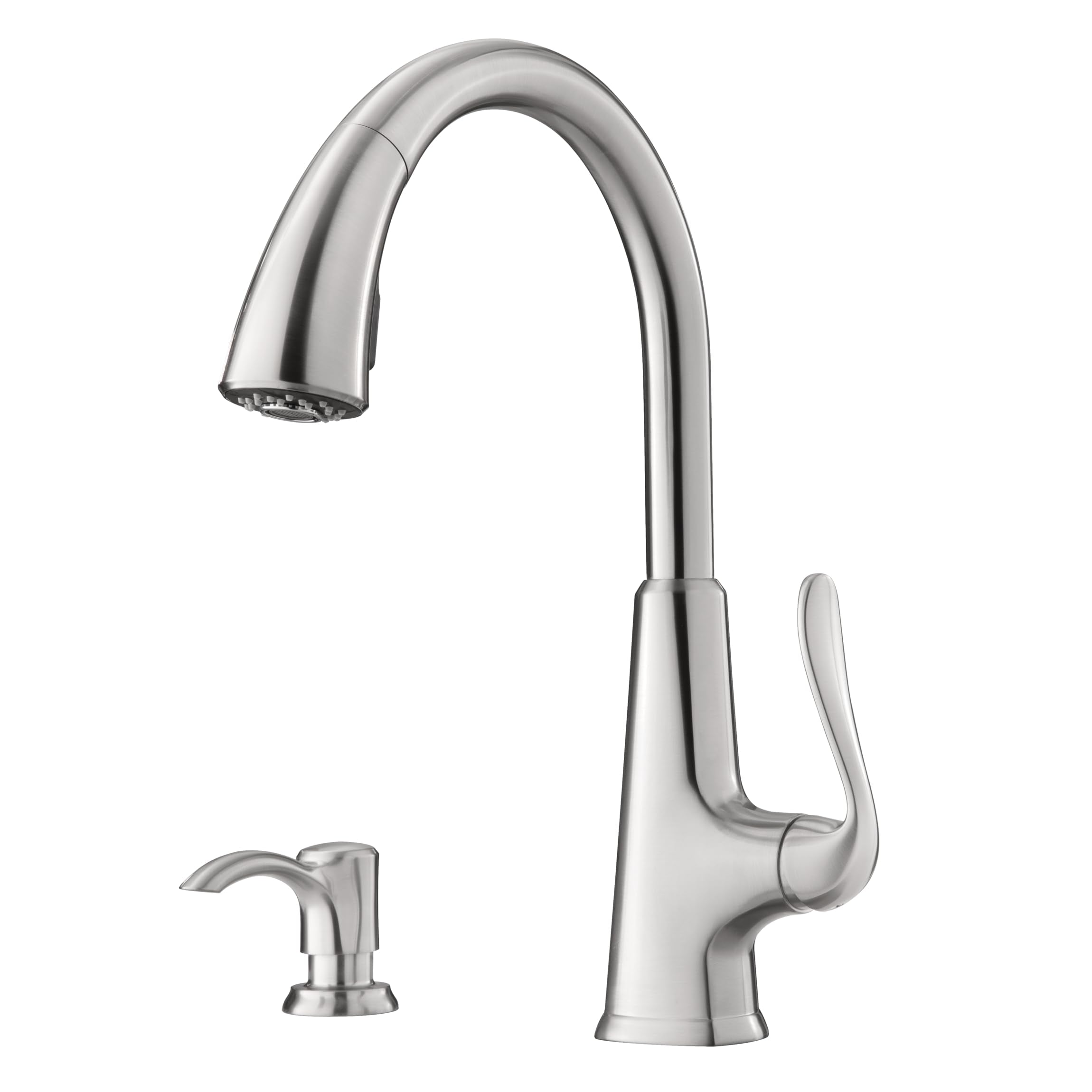 Pfister Pasadena Kitchen Faucet with Pull Down Sprayer and Soap Dispenser, Single Handle, High Arc, NSF Certified, Stainless Ste