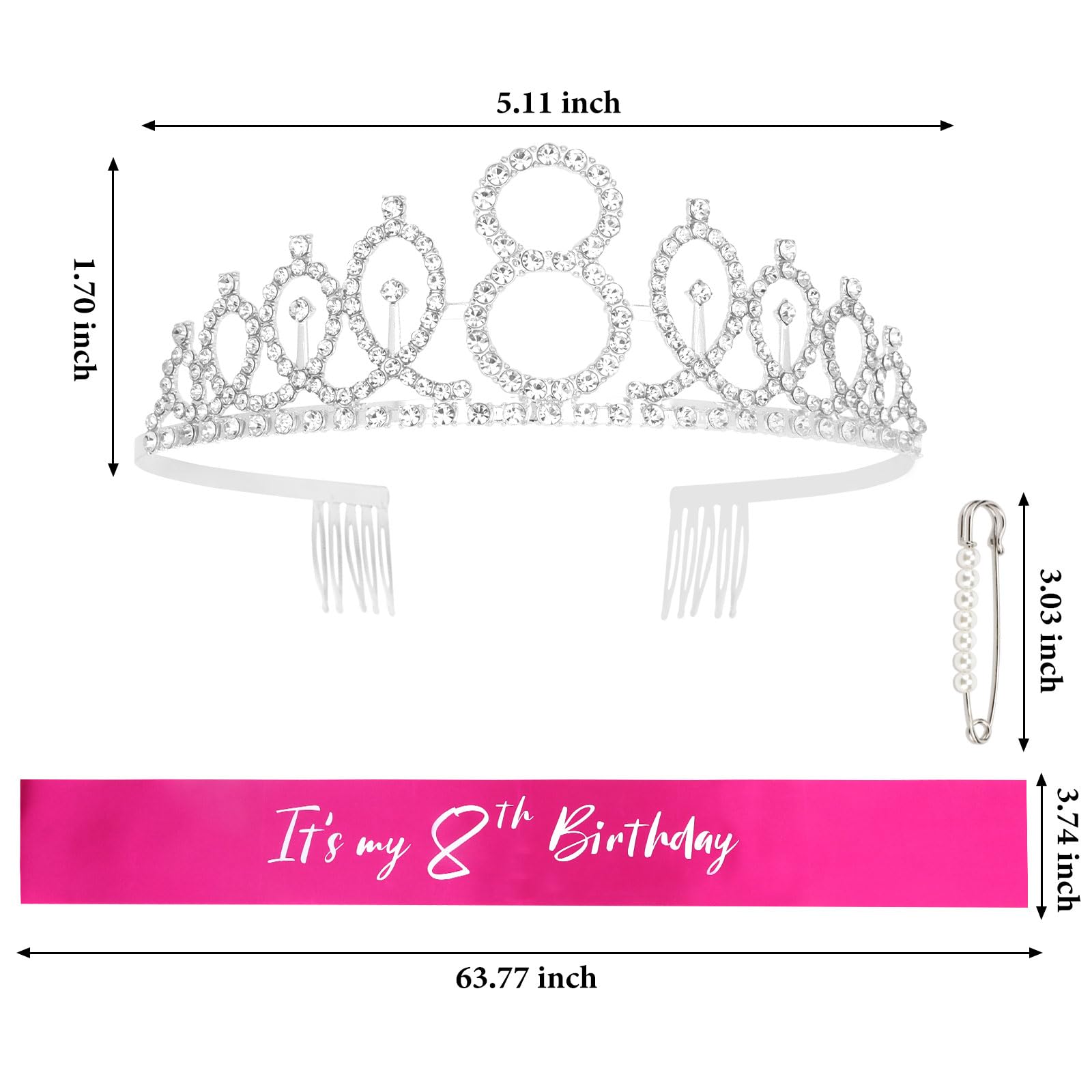 Cavetee Silver 8Th Birthday Sash And Crown For Girls 8Th Birthday Tiara And Sash Set Silver Happy Birthday Decorations For 8Th B