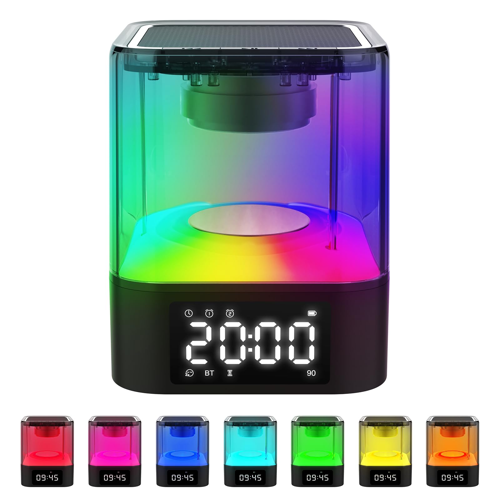 Ebhako Night Light Bluetooth Speaker, Multi-Functional Dual Alarm Clock, MP3 Player, Touch Sensor Bedside Lamp, 48 RGB Color Cha
