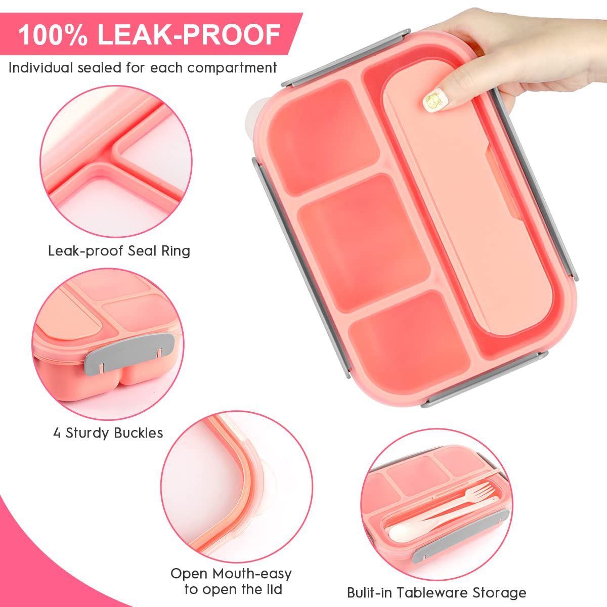 Xianke 27Pcs Bento Box Lunch Box Kit, 1300Ml Lunch Container For Kids/Adults, Leak-Proof Box 4 Compartments With Utensils Spoon