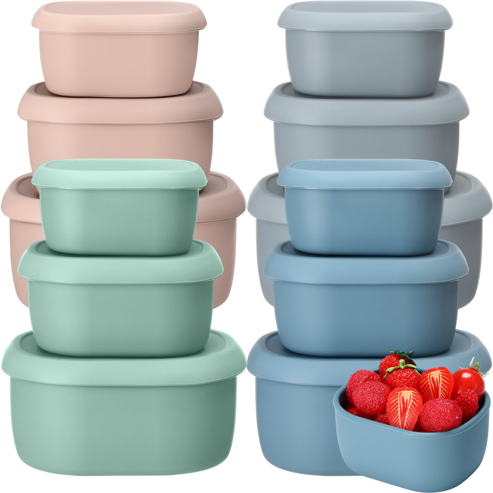 Blushtier 12 Pcs Silicone Food Storage Containers with Lids,Mo Landi Color