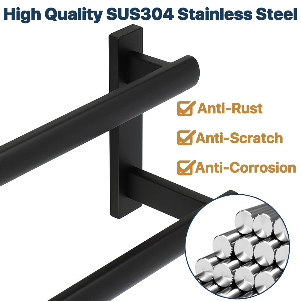 Sayayo Double Towel Bar For Bathroom, 24 Inch Matte Black Bath Towel Rack Towel Holder Wall Mounted, Sus304 Stainless Steel