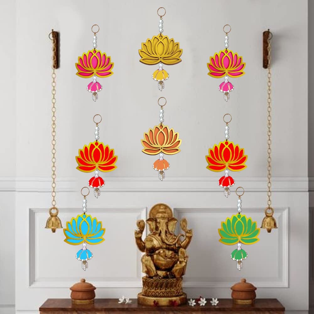 GIFT JAIPUR 8 Pc Mix Color Lotus Jhumka Gift Decorative Showpiece for Diwali Ganesh Chaturthi Pooja Home Wall Decor Temple Marri