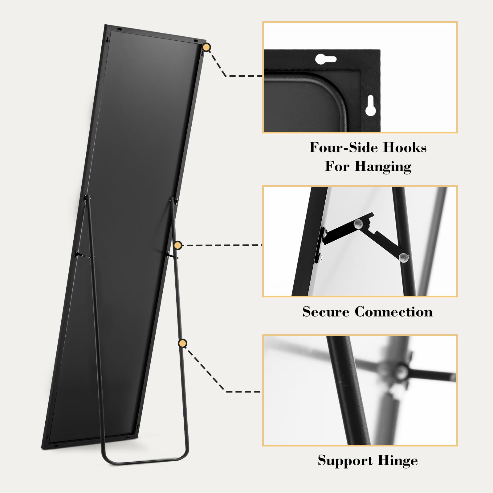 DUMOS Full Length Mirror 59x17 Full Body Floor Mirror for Bedroom or Cloakroom, Can Stand Alone, Hang or Lean Against Wall, Tall
