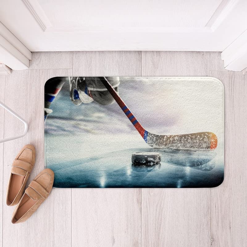 Feelyou Ice Hockey Bathroom Rugs Ice Sports Games Kids Bath Rugs For Shower Tub For Boys Girls Puck Hockey Bath Mats For Bathroo
