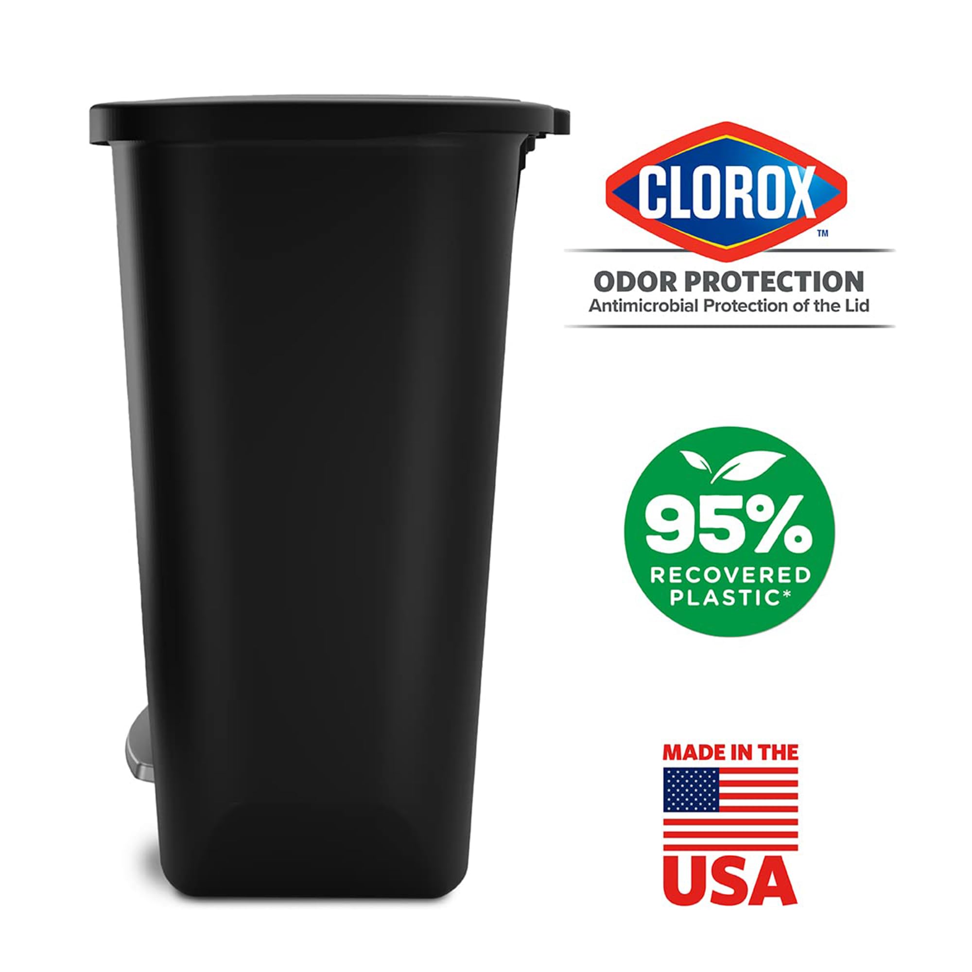 Glad 20 Gallon Trash Can - Plastic Kitchen Waste Bin with Odor Protection of Lid - Hands Free with Step On Foot Pedal and Garbag