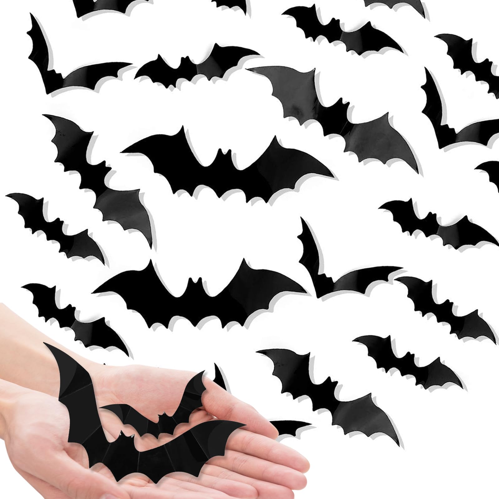 Emopeak Bats Wall Decor 120Pcs, Halloween 3D Bat Decoration Stickers Waterproof Black Spooky Bats Suitable For Home Decor Room D